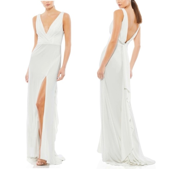 Mac Duggal 12336 Faux Wrap V-Neck Slit Jersey Gown - Picture 1 of 8
